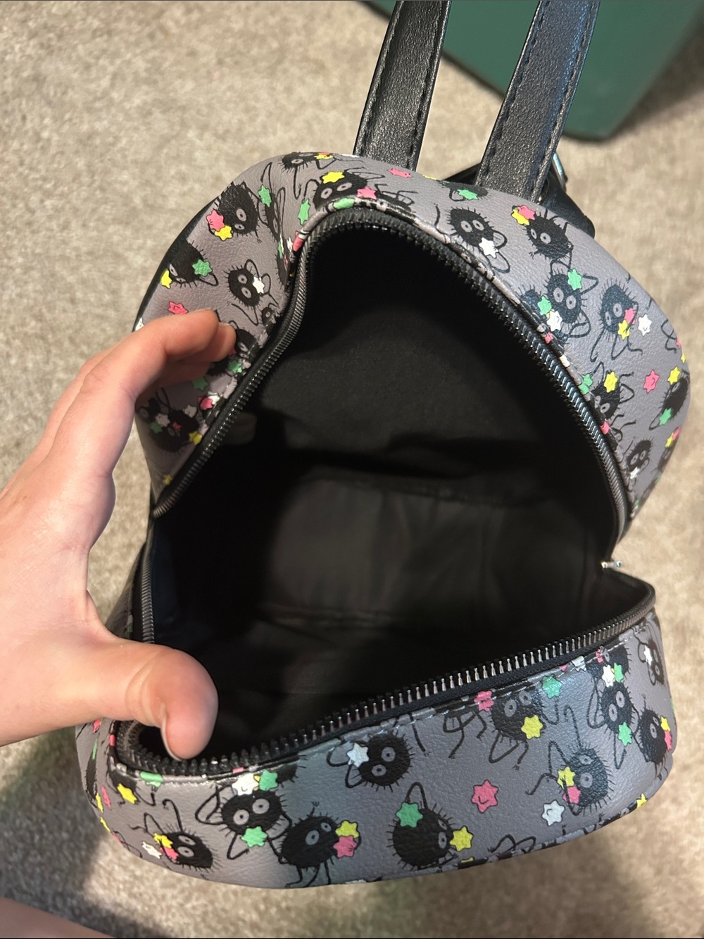 Spirited Away Soot Sprite Mini Backpack in Gray with Colorful Stars - Picture 4 of 5